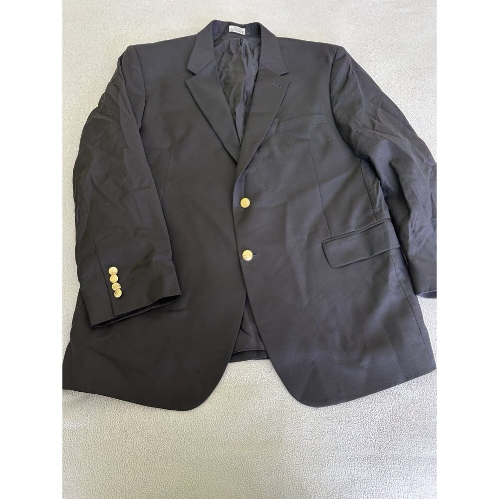 Jos A Bank Signature Blazer Mens 46R‎ Wool Dark Navy Gold Buttons Classic Preppy